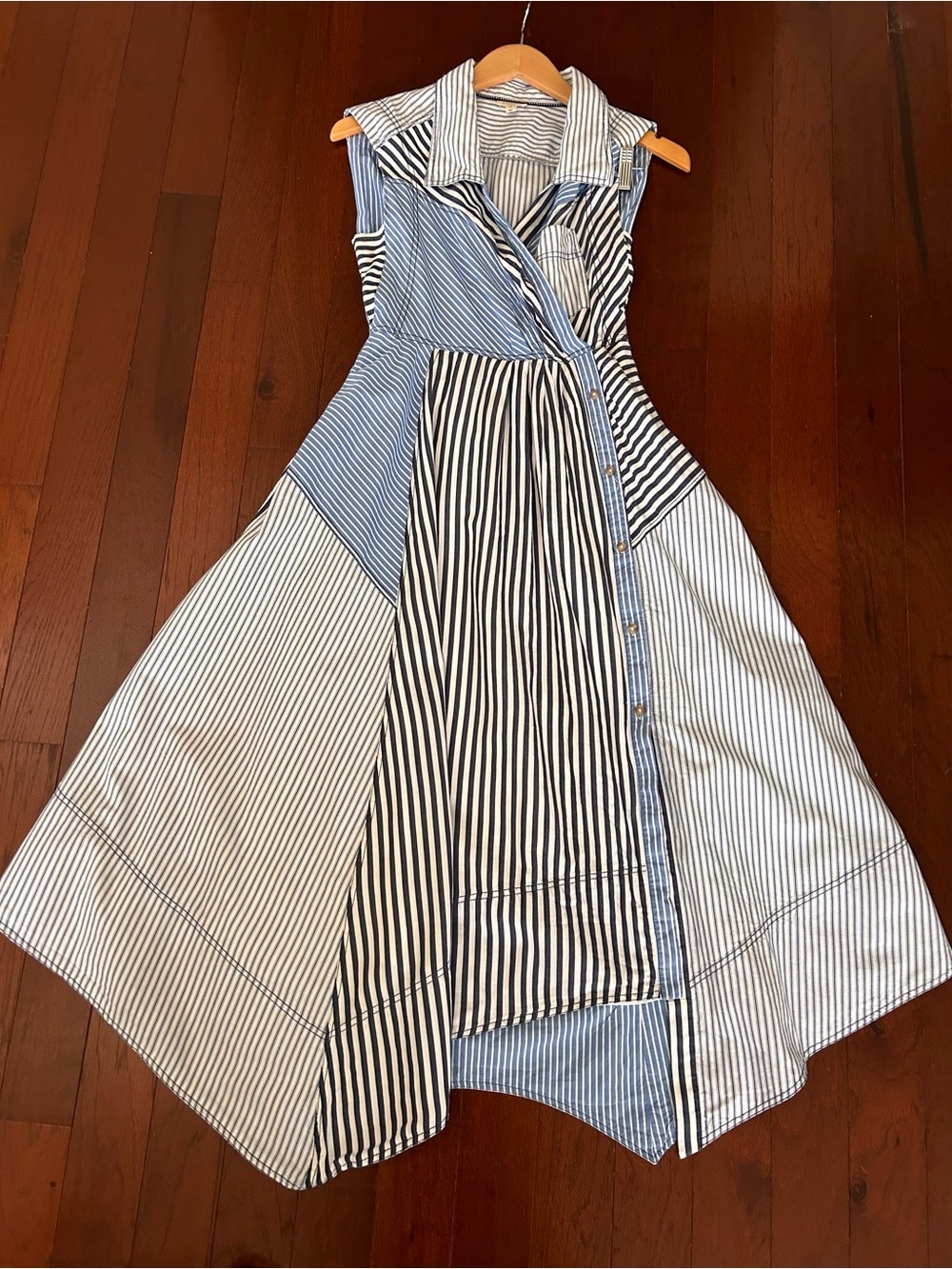 Anthropologie Pilcro Asymmetrical Button-Front Wrap Shirt Dress blue white XS - Picture 7 of 14